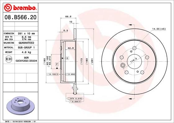 Tarcza hamulcowa BREMBO 08.B566.21