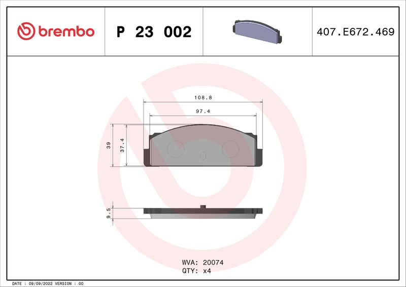 Zestaw klocków hamulcowych, hamulce tarczowe BREMBO P 23 002