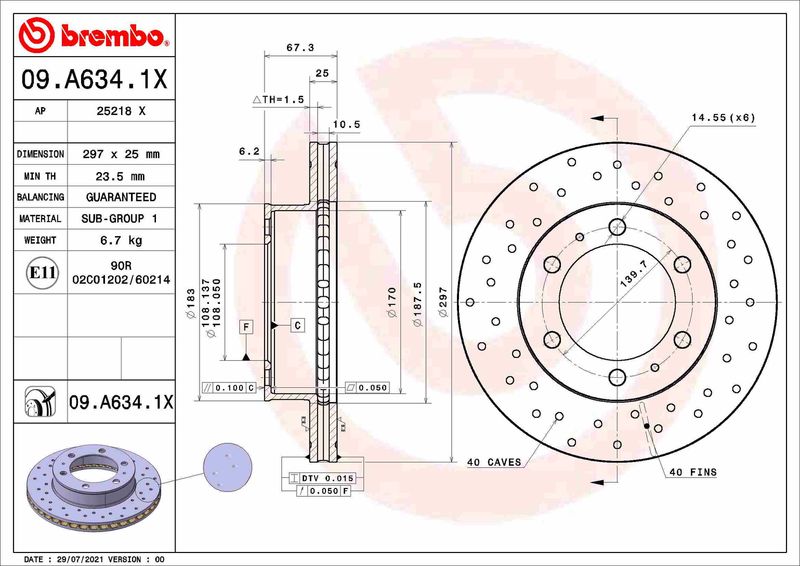 Tarcza hamulcowa BREMBO 09.A634.1X