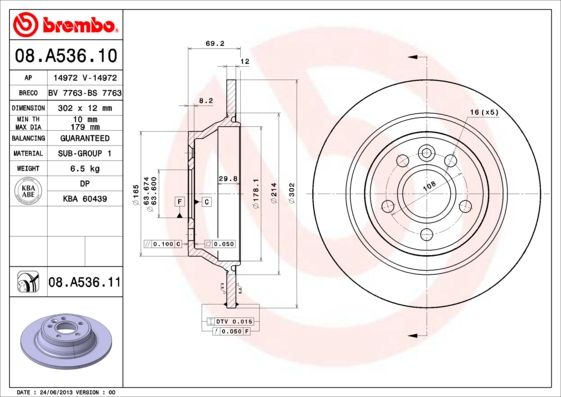 Tarcza hamulcowa BREMBO 08.A536.11