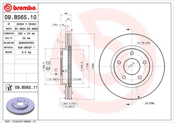 Tarcza hamulcowa BREMBO 09.B565.11