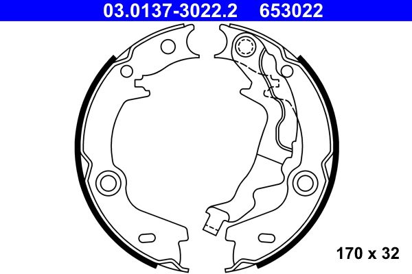 Zestaw szczęk hamulcowych, hamulec postojowy ATE 03.0137-3022.2