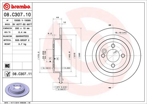 Tarcza hamulcowa BREMBO 08.C307.11