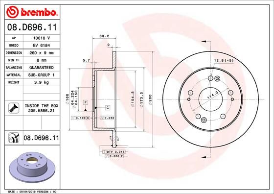 Tarcza hamulcowa BREMBO 08.D696.11