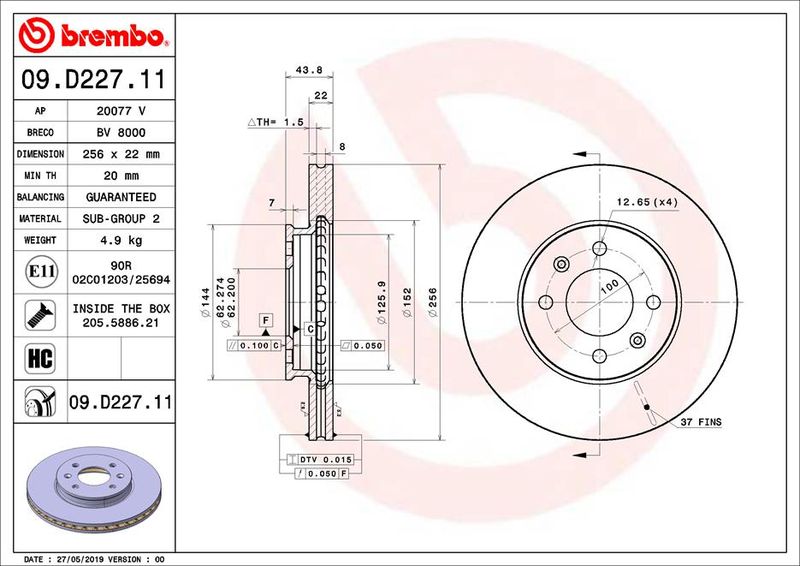 Tarcza hamulcowa BREMBO 09.D227.11
