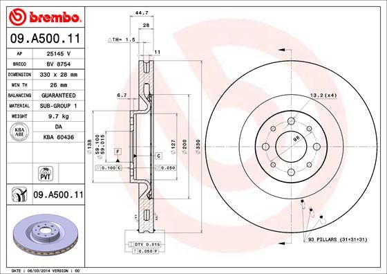 Tarcza hamulcowa BREMBO 09.A500.11