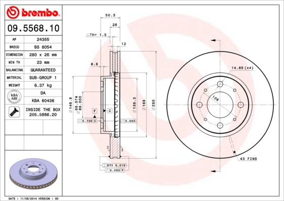 Tarcza hamulcowa BREMBO 09.5568.10