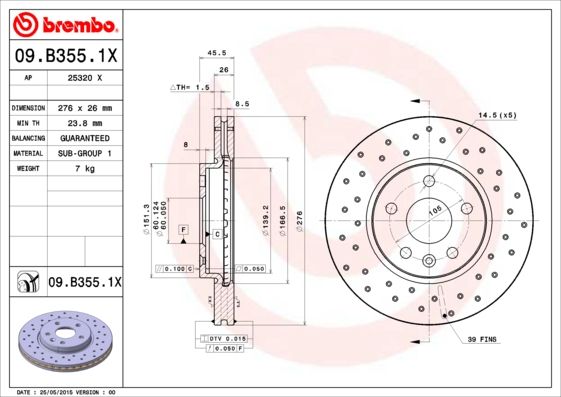 Tarcza hamulcowa BREMBO 09.B355.1X