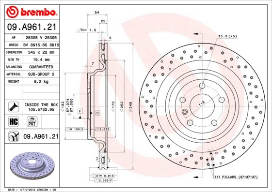 Tarcza hamulcowa BREMBO 09.A961.21