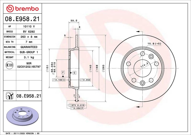Tarcza hamulcowa BREMBO 08.E958.21