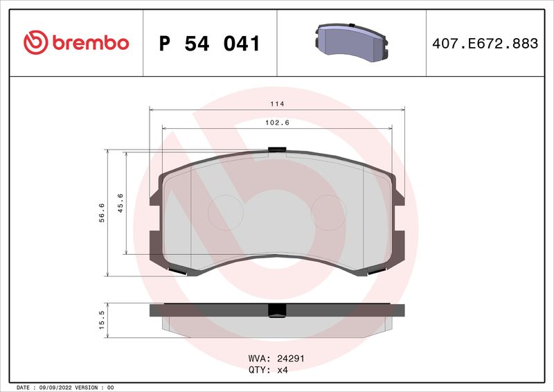 Zestaw klocków hamulcowych, hamulce tarczowe BREMBO P 54 041