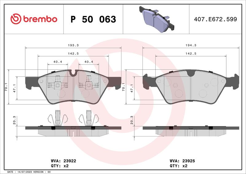 Zestaw klocków hamulcowych, hamulce tarczowe BREMBO P 50 063
