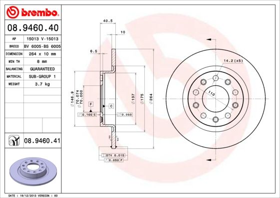 Tarcza hamulcowa BREMBO 08.9460.41