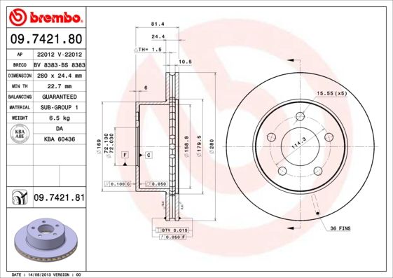 Tarcza hamulcowa BREMBO 09.7421.81