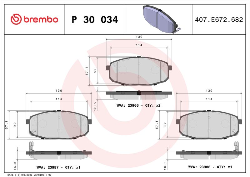 Zestaw klocków hamulcowych, hamulce tarczowe BREMBO P 30 034X