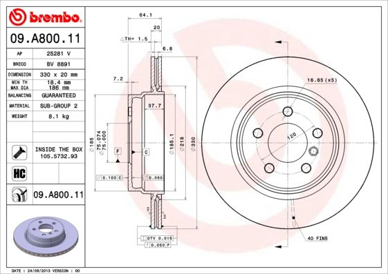 Tarcza hamulcowa BREMBO 09.A800.11