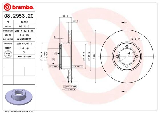 Tarcza hamulcowa BREMBO 08.2953.20