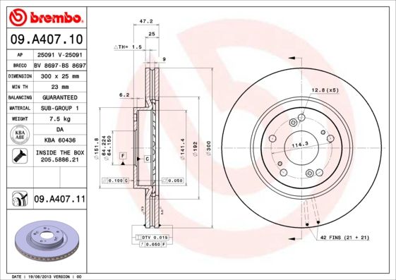 Tarcza hamulcowa BREMBO 09.A407.11