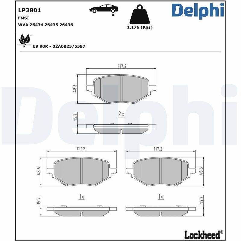 Zestaw klocków hamulcowych, hamulce tarczowe DELPHI LP3801