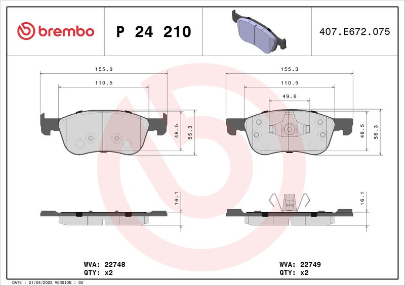 Zestaw klocków hamulcowych, hamulce tarczowe BREMBO P 24 210