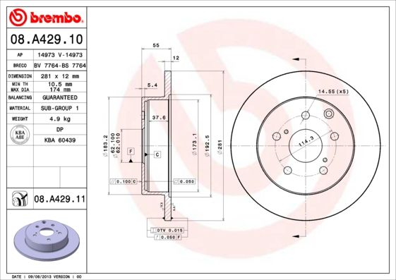 Tarcza hamulcowa BREMBO 08.A429.11