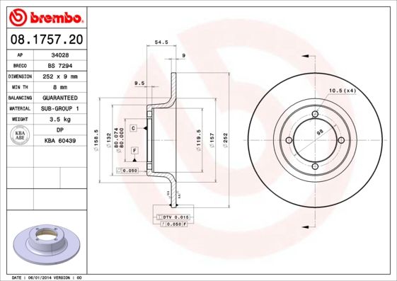 Tarcza hamulcowa BREMBO 08.1757.20