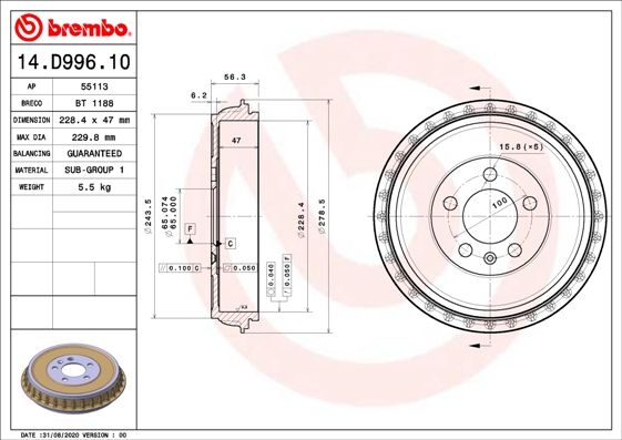 Bęben hamulcowy BREMBO 14.D996.10