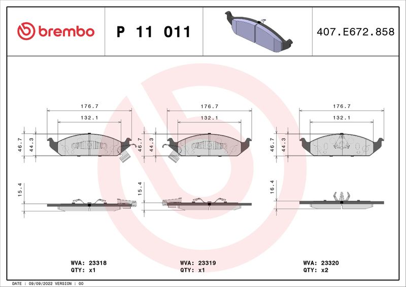Zestaw klocków hamulcowych, hamulce tarczowe BREMBO P 11 011
