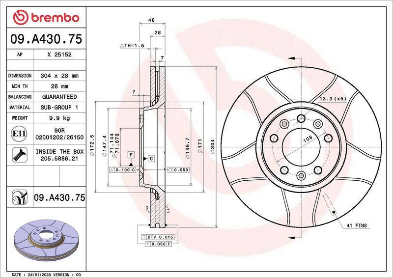 Tarcza hamulcowa BREMBO 09.A430.75