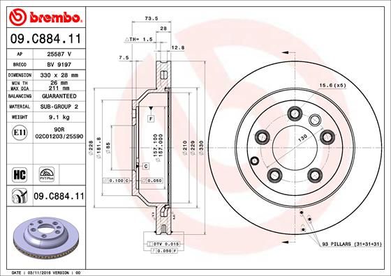 Tarcza hamulcowa BREMBO 09.C884.11