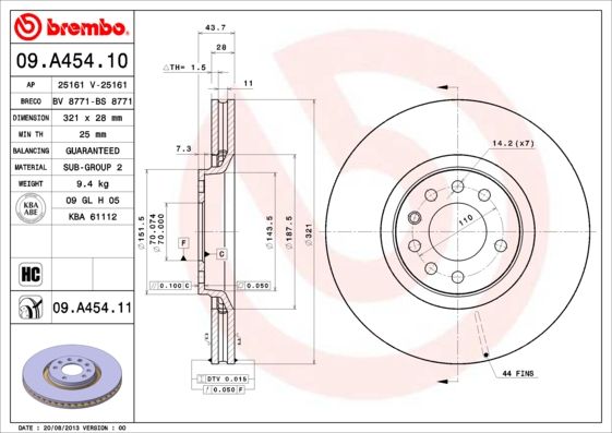 Tarcza hamulcowa BREMBO 09.A454.11
