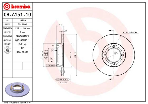 Tarcza hamulcowa BREMBO 08.A151.10