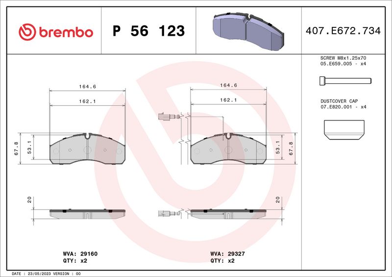Zestaw klocków hamulcowych, hamulce tarczowe BREMBO P 56 123