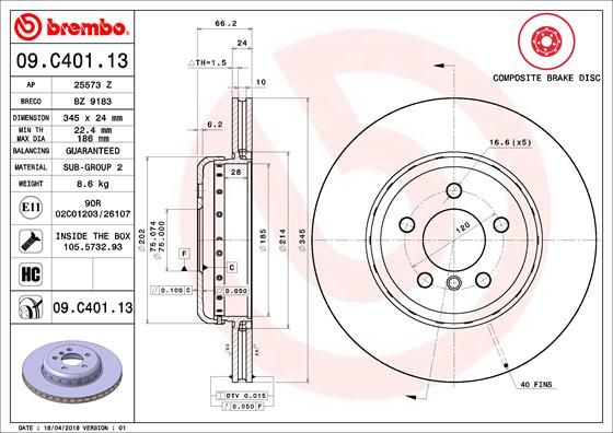Tarcza hamulcowa BREMBO 09.C401.13
