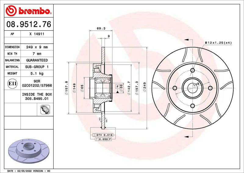 Tarcza hamulcowa BREMBO 08.9512.76