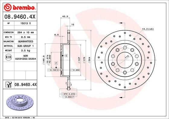 Tarcza hamulcowa BREMBO 08.9460.4X