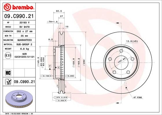 Tarcza hamulcowa BREMBO 09.C990.21