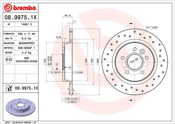 Tarcza hamulcowa BREMBO 08.9975.1X
