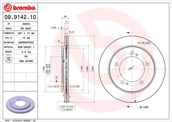 Tarcza hamulcowa BREMBO 09.9142.10