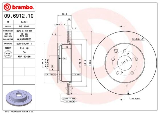 Tarcza hamulcowa BREMBO 09.6912.10
