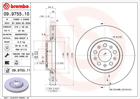 Tarcza hamulcowa BREMBO 09.9755.11