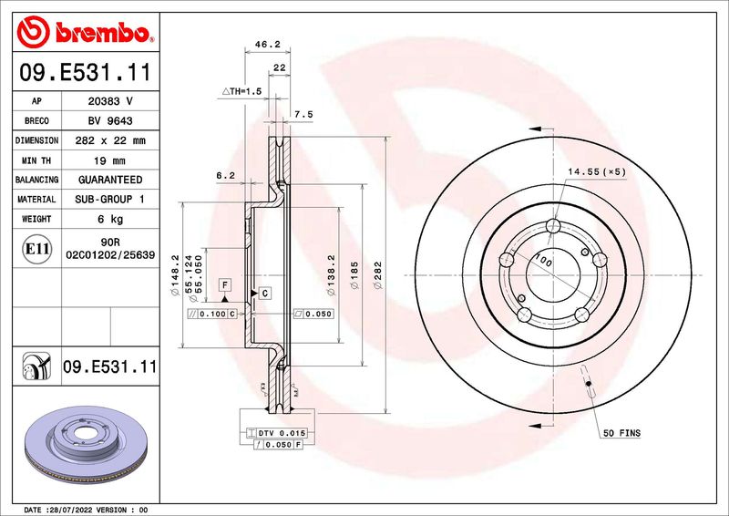 Tarcza hamulcowa BREMBO 09.E531.11