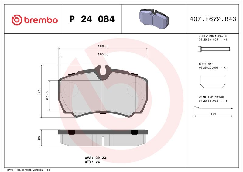 Zestaw klocków hamulcowych, hamulce tarczowe BREMBO P 24 084