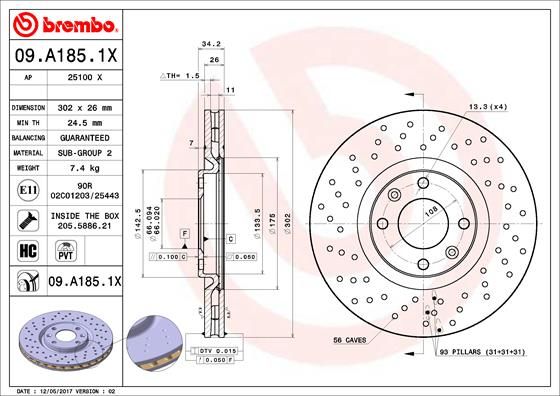 Tarcza hamulcowa BREMBO 09.A185.1X