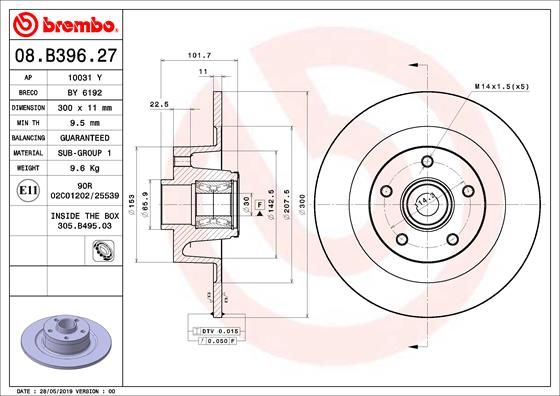 Tarcza hamulcowa BREMBO 08.B396.27