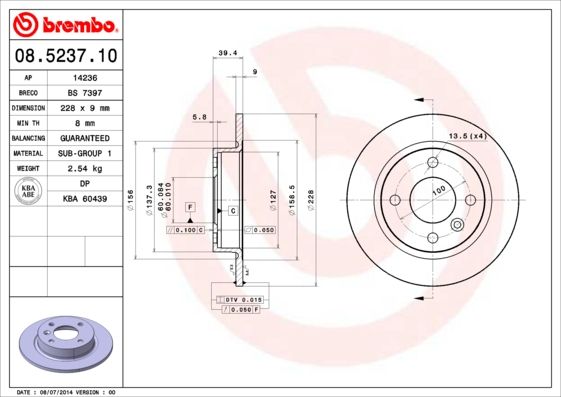 Tarcza hamulcowa BREMBO 08.5237.10