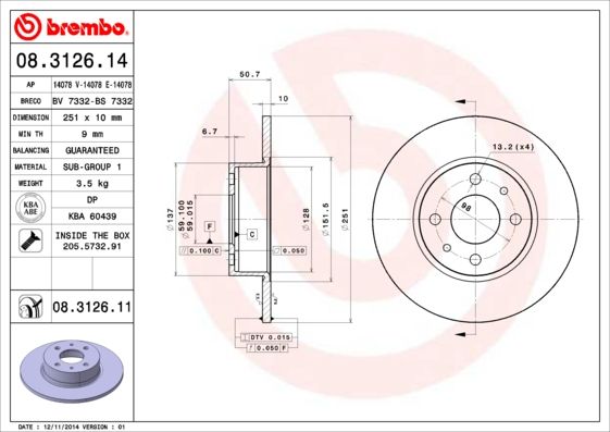 Tarcza hamulcowa BREMBO 08.3126.11