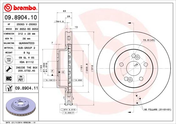 Tarcza hamulcowa BREMBO 09.8904.11