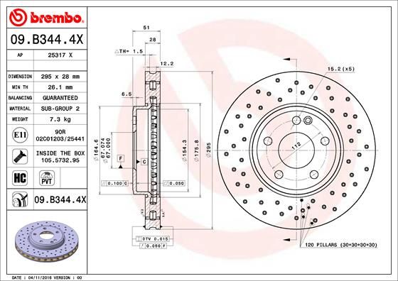 Tarcza hamulcowa BREMBO 09.B344.4X