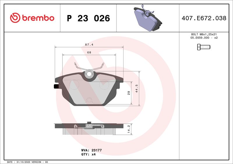 Zestaw klocków hamulcowych, hamulce tarczowe BREMBO P 23 026